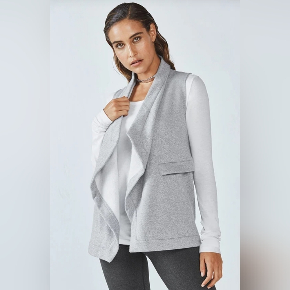 Fabletics Mina Vest Women's Gray Fleece Open Front Sleeveless Cardigan - Small